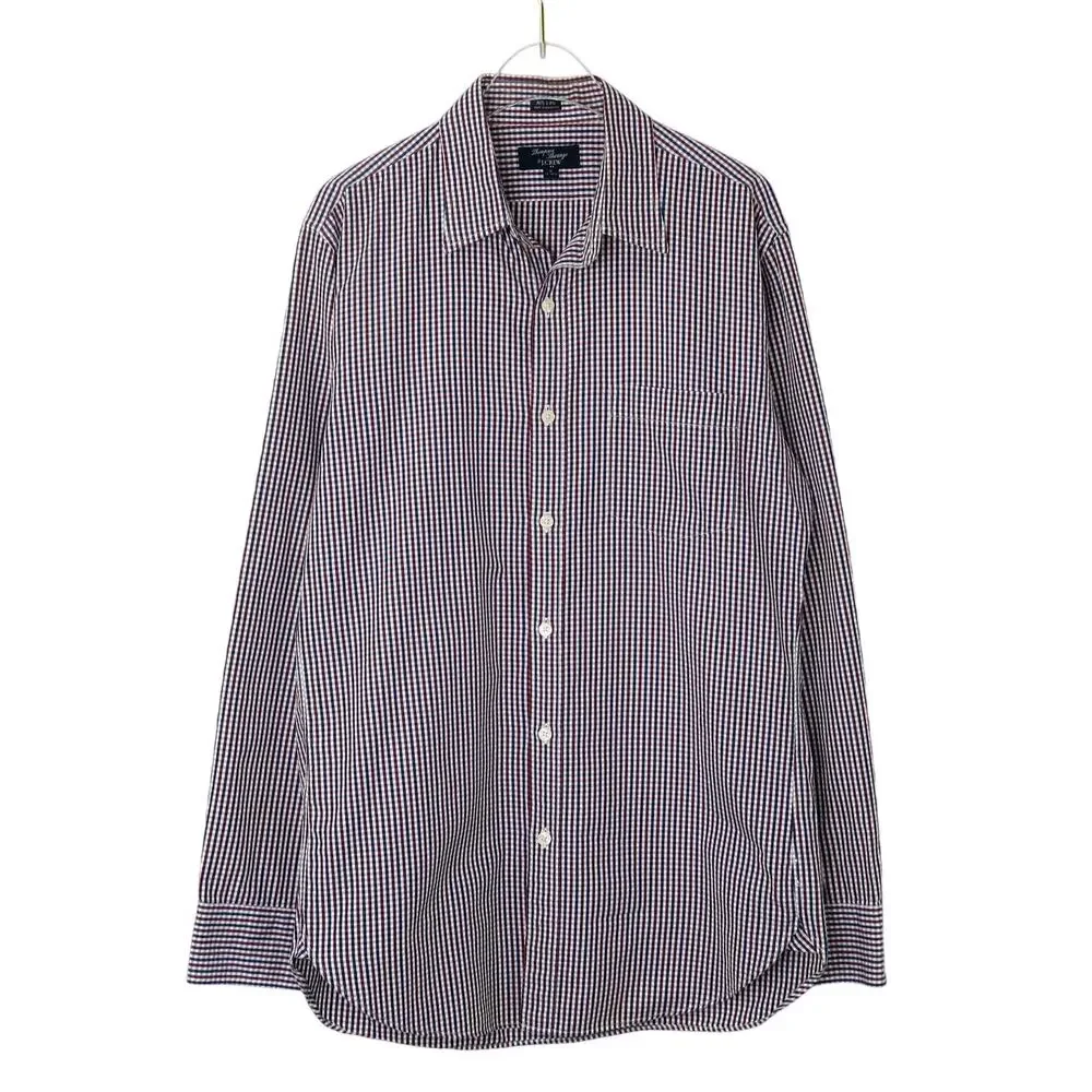 J. Crew Thompson 80's 2 Ply Red Blue Plaid Long Sleeve Button Down Shirt Medium